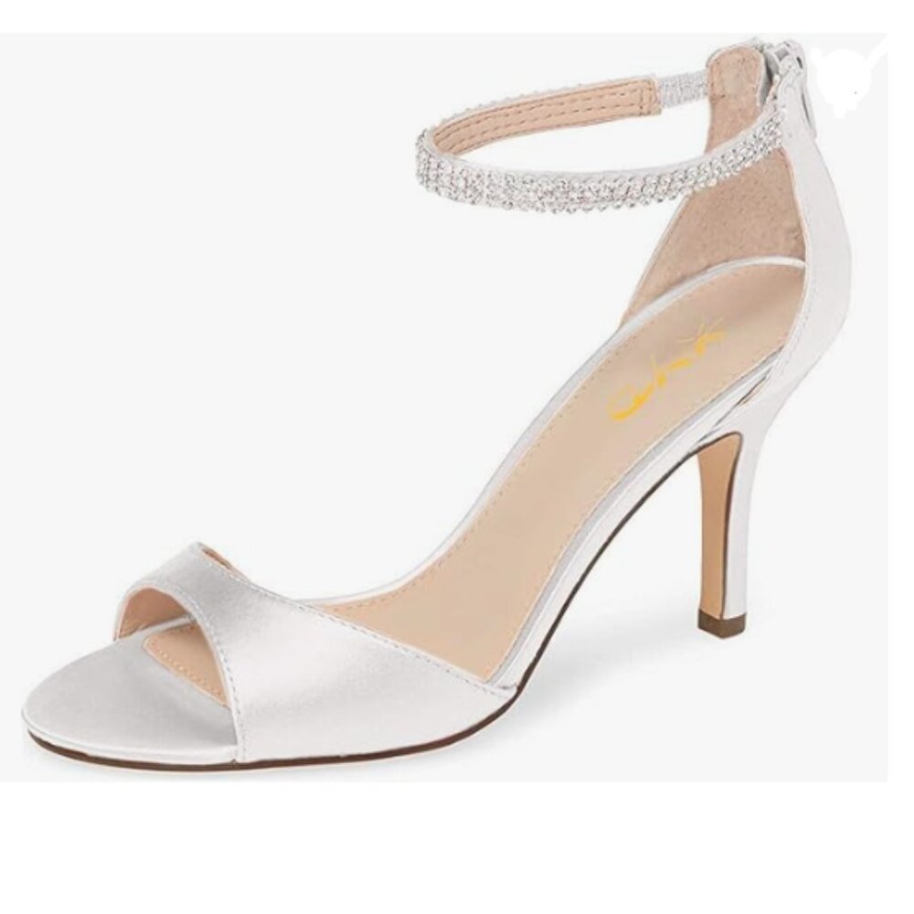 XYD White Open Toe Rhinestones Ankle Strap Sandals High Heel Bridal Evening Shoe